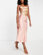 Asos Design Satin Bias Midi Skirt In Light Pink