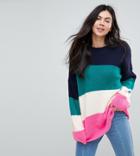 Asos Tall Chunky Sweater In Bright Block Stripe - Multi