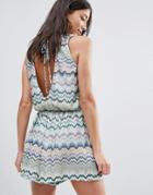 Traffic People Swirl Print Dress With Tie Back - Blue