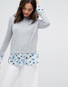 Warehouse Daisy Print Hybrid Sweater - Gray