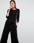 Selected Long Sleeve Knit Top - Black