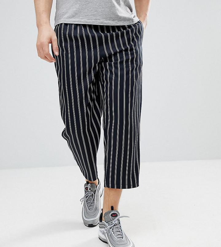 Reclaimed Vintage Inspired Cropped Relaxed Pants In Stripe - Navy