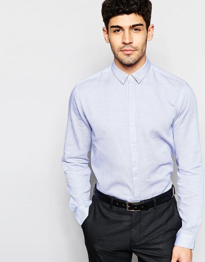Selected Homme Textured Formal Shirt In Slim Fit - Blue