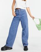 Lost Ink High Waist Straight Leg Jeans In Diamond Texture-blues