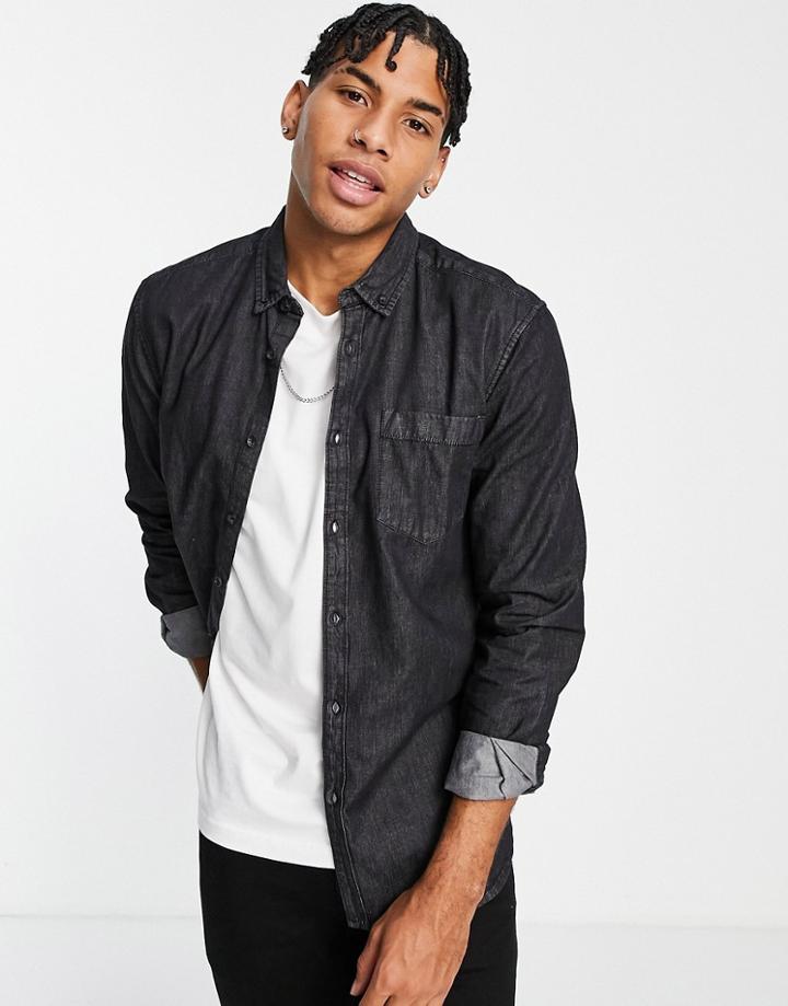 New Look Long Sleeve Denim Shirt In Black