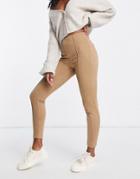 Vila Recycled Blend Faux Suede Pants With Pintuck Front In Camel-brown