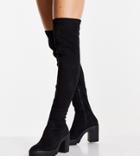 Miss Selfridge Wide Fit Rio Black Micro Knee High Boot