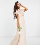 Asos Design Petite Bridesmaid Short Sleeved Cowl Front Maxi Dress With Button Back Detail-pink