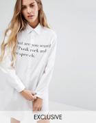 Reclaimed Vintage Printed Text Shirt Dress - White
