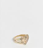 Reclaimed Vintage Inspired Heart Ring With Star Crystal Detail - Gold