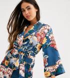 Lindex Exclusive Mira Floral Kimono Pyjama Wrap Top In Dark Turquoise-blue