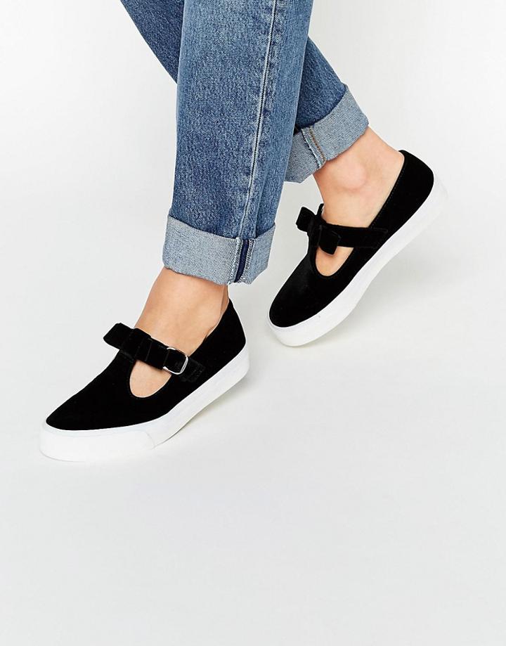 Asos Debbie Velvet Bow Sneakers - Black
