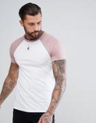 Asos Design Muscle Fit Raglan T-shirt In Pink - Multi