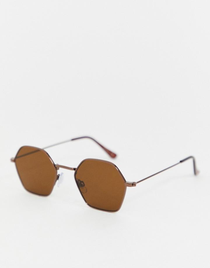 Jeepers Peepers Hexagon Sunglasses In Brown - Brown