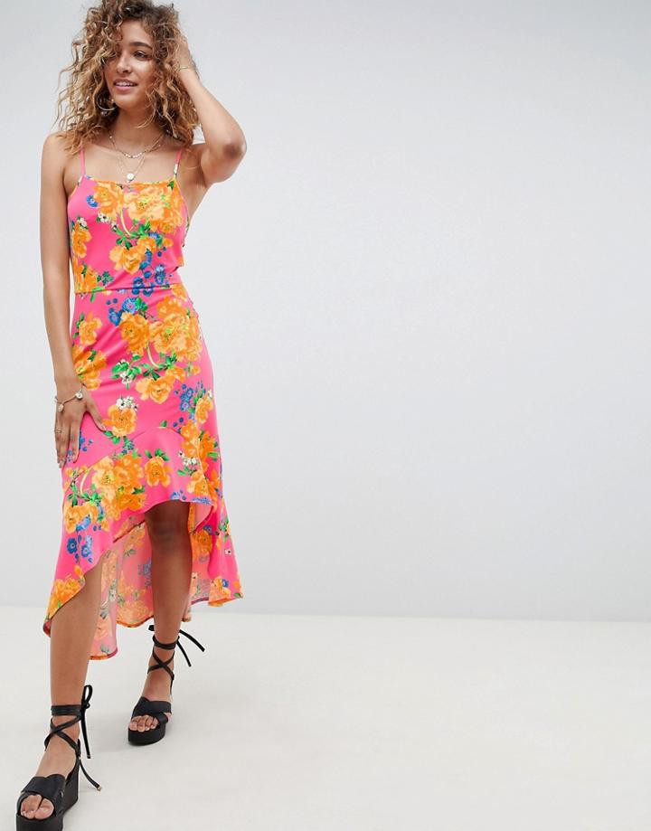 Asos Design Hi Lo Hem Cami Maxi Dress In Bright Floral-multi