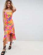 Asos Design Hi Lo Hem Cami Maxi Dress In Bright Floral-multi