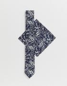 Religion Floral Tie And Pocket Square In Navy - Navy