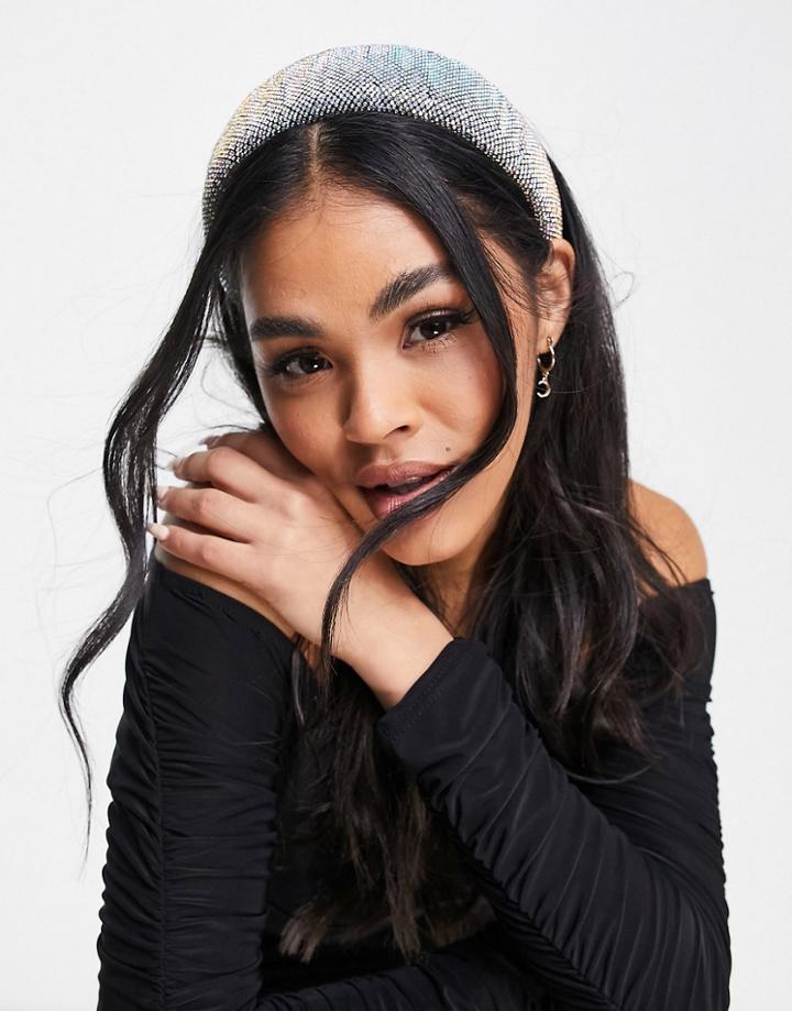 Asos Design Wide Headband In Black With Crystal Detail