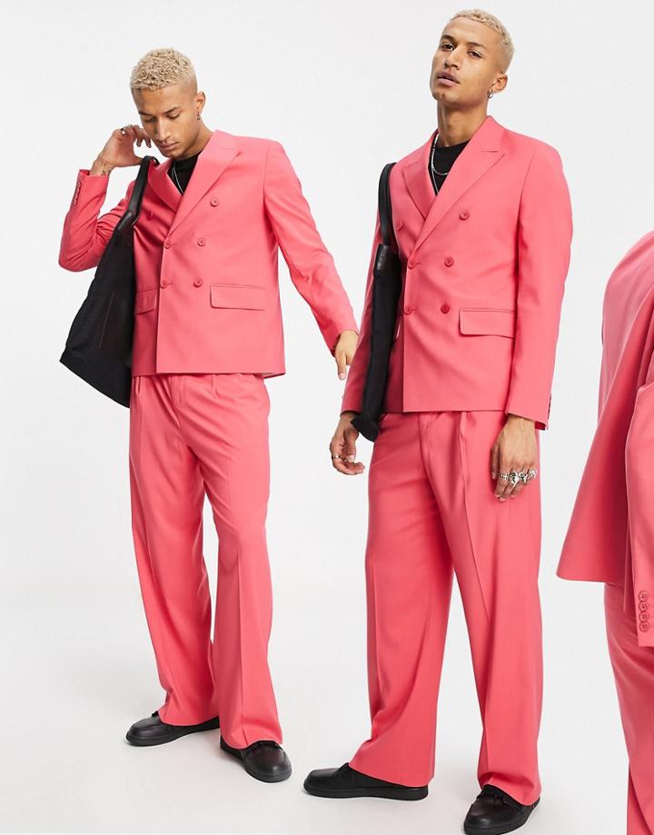 Asos Design Boxy Suit Jacket In Pink