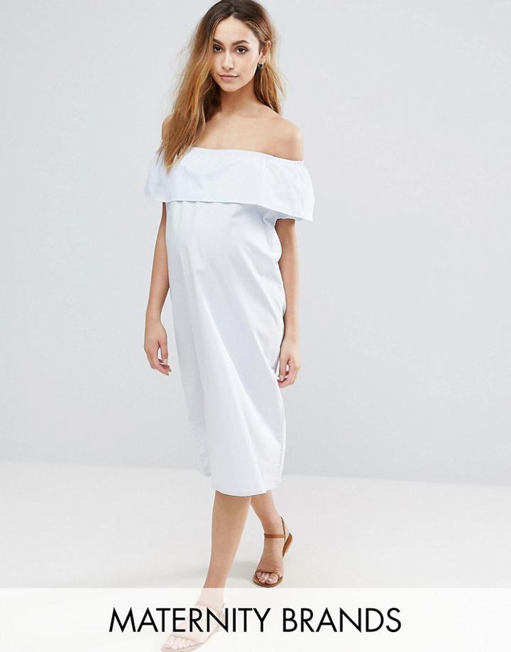 Mama. Licious Striped Bardot Dress - Multi