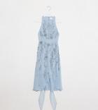 Asos Design Petite 3d Delicate Floral Embellished Midi Dress With Wrap Waist And Soft Layered Skirt In Blue-blues