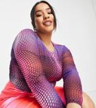 Asos Design Curve Mesh Top With Ruched Long Sleeves In Strobe Spot Print-multi