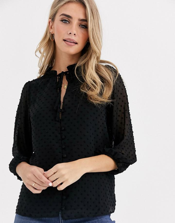 New Look Tie Neck Detail Top In Black