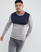 Asos Design Muscle Retro Track Sweatshirt In Gray With Navy Color Blocking - Gray