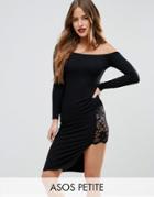 Asos Petite Bardot Lace Thigh Midi Dress - Black