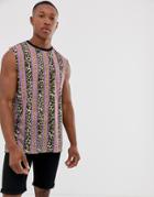 Asos Design Relaxed Tank With Dropping Armhole In Leopard Print-multi