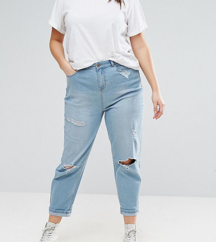 New Look Curve Extreme Rip Boyfriend Jean - Blue