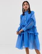 Sister Jane Shirt Smock Dress With Ruffle Layers - Blue