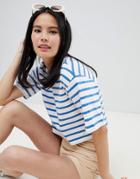 Monki Cropped Classic Stripe T-shirt In Blue And White - Green