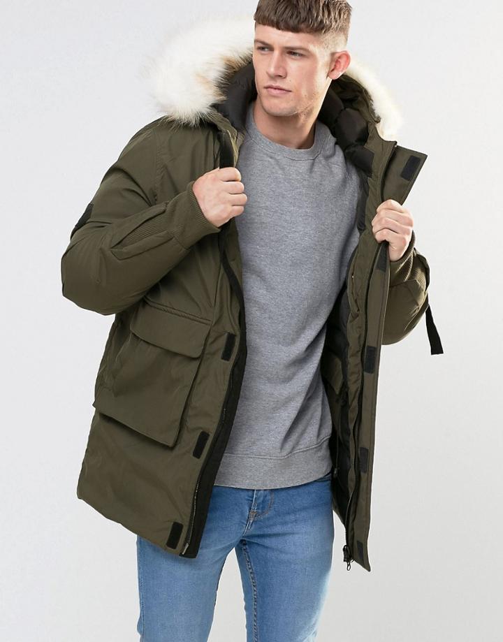 Bellfield Faux Fur Trim Parka - Green
