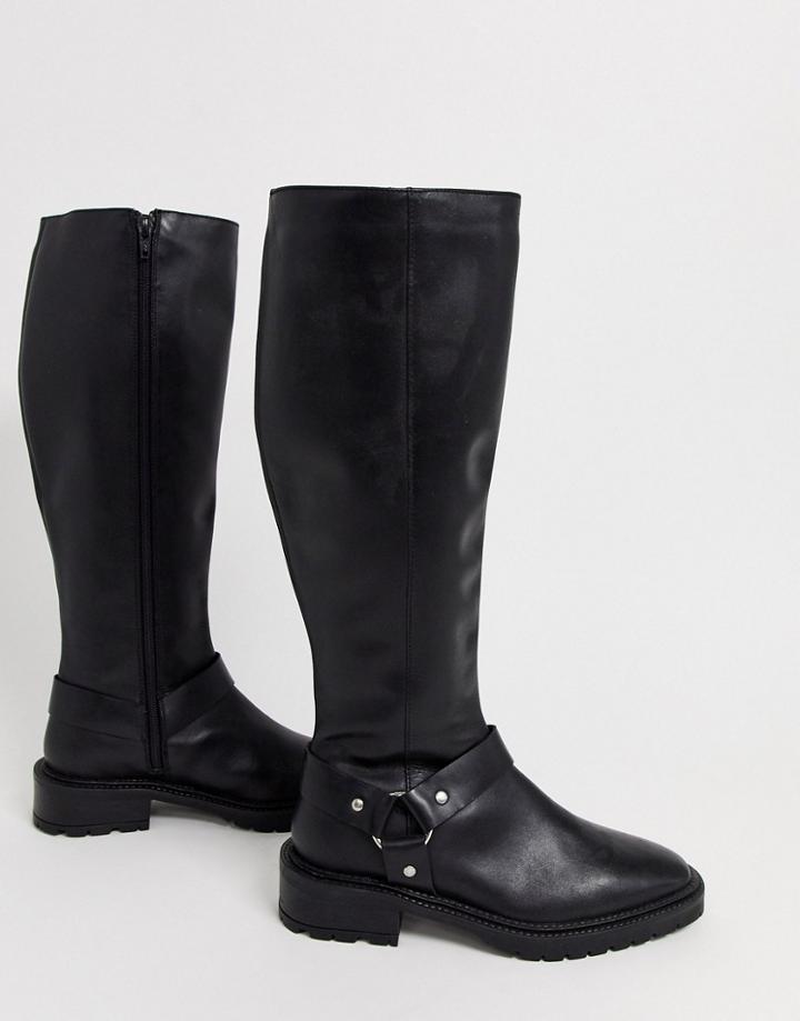 Asos Design Curious Leather Chunky Knee High Boots In Black