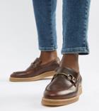 Asos Design Loafers In Brown Leather With Faux Crepe Sole - Brown