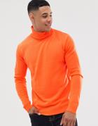Brave Soul Roll Neck Sweater In Neon Orange