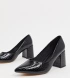 Asos Design Wide Fit Switch Mid Heeled Pumps In Black Croc