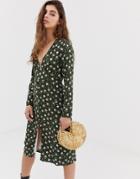 Wild Honey Long Sleeve Midi Tea Dress In Vintage Floral - Green
