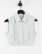 Only Cropped Sleeveless Shirt In Neutral Gingham-white