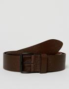 Asos Wide Belt In Pebble Grain Leather In Brown With Matte Black Roller Buckle - Brown