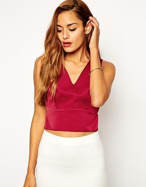 Asos Premium Bonded Satin Plunge Neck Shell - Oxblood