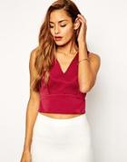 Asos Premium Bonded Satin Plunge Neck Shell - Oxblood