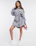 Missguided Belted Denim Shirt Dress In Lilac-blues