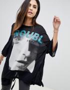 Diesel Long Line Printed T-shirt With Tie Back - Black