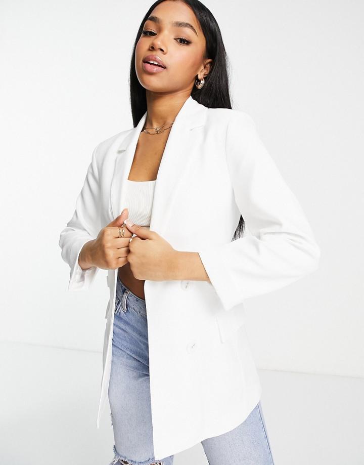 Stradivarius Double Breasted Blazer In White