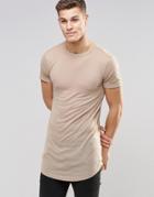 Asos Super Longline Muscle T-shirt In Fine Rib With Curved Hem In Stone - Blonde