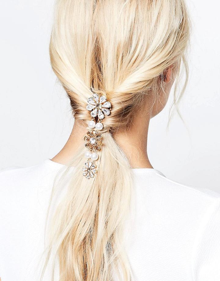 Krystal Swarovski Crystal Floral Swinging Hair Comb With Pearls - Gold