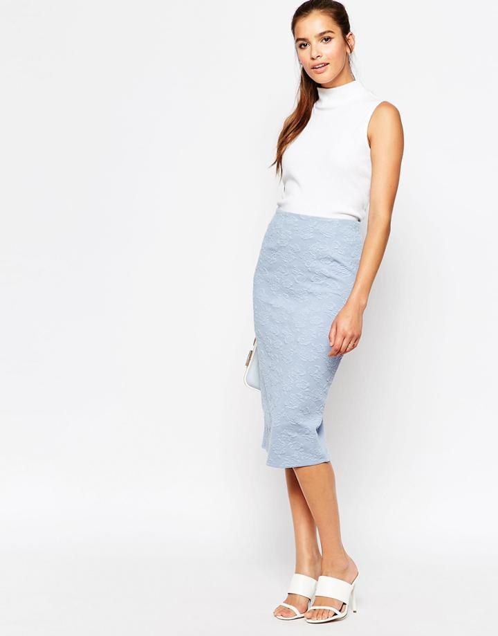 Daisy Street Jacquard Midi Skirt - Blue