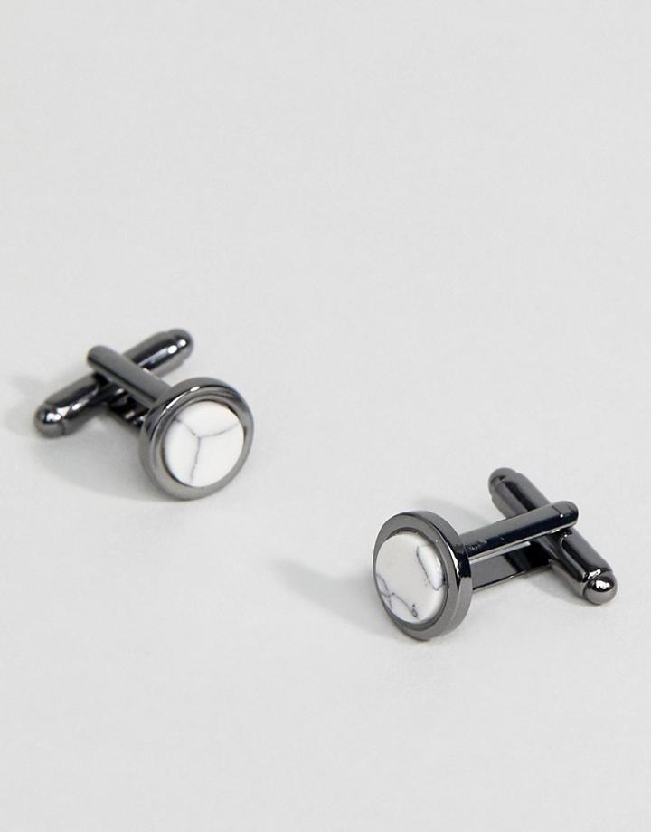 Aetherston Antique Silver Cufflinks With White Howlite Circular Stone - Silver